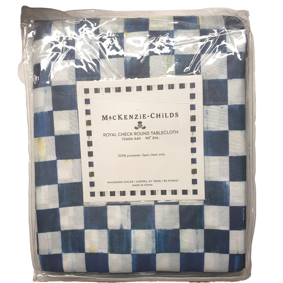 MacKenzie Childs Royal Check Round Tablecloth 90" - Picture 3 of 7